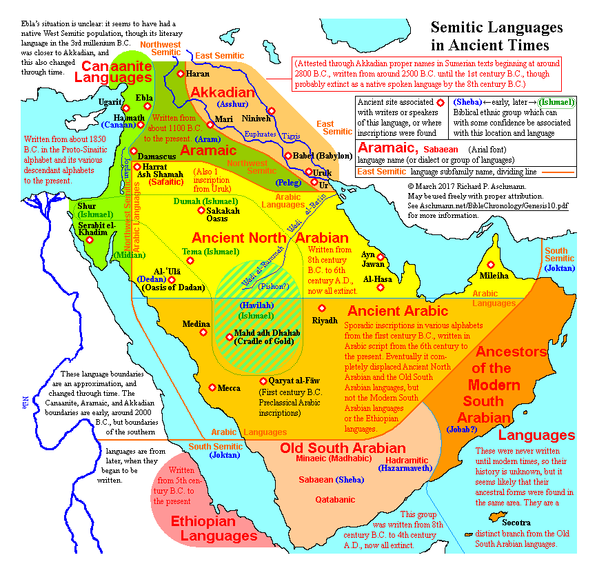 Map of ancient Semitic language locations