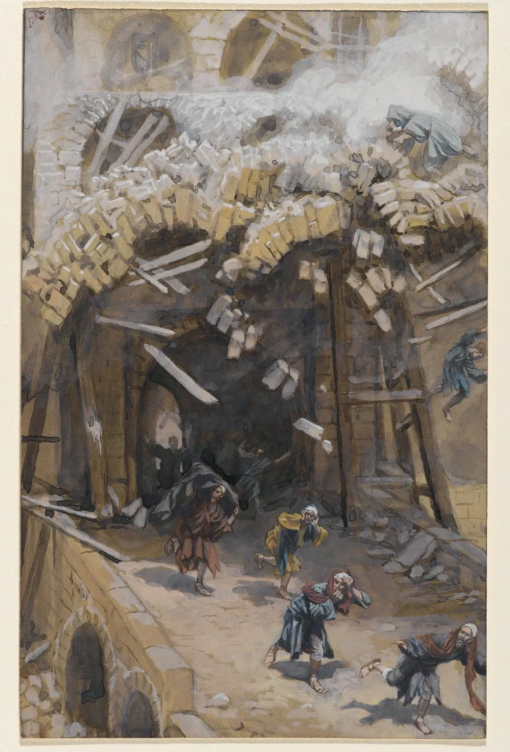 Jacques Tissot: The Tower of Siloam, showing collapse of bricks on people fleeing